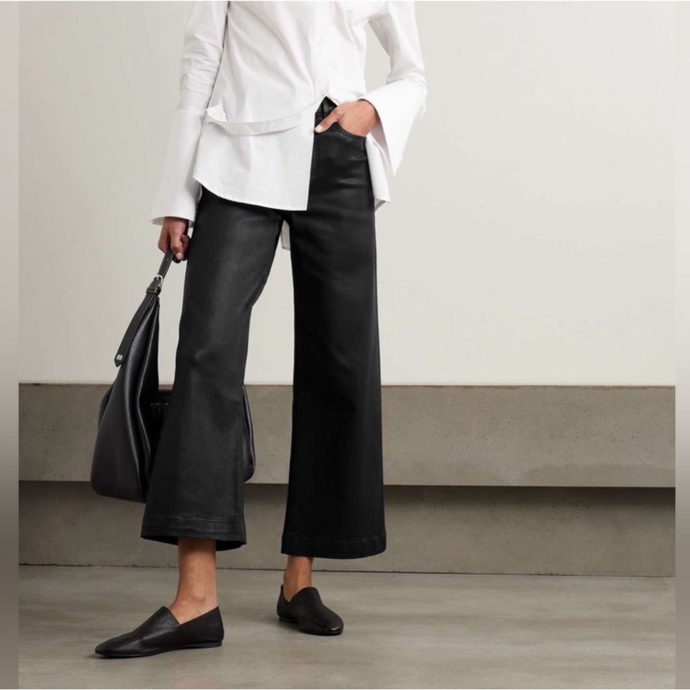 Paige Anessa High-Rise Wide-Leg Black Fog Luxe Coated Ankle Jean Womens Size 30